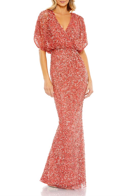 Mac Duggal Mac Duggal Draped Sleeve Sequin V-Neck Gown