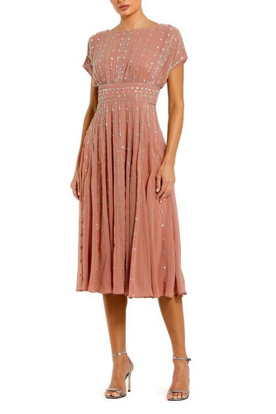 Mac Duggal Mac Duggal Embellished Beaded Georgette Blouson A-Line Midi Dress
