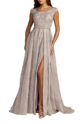 Mac Duggal Mac Duggal Embellished Cap Sleeve High Slit A Line Gown