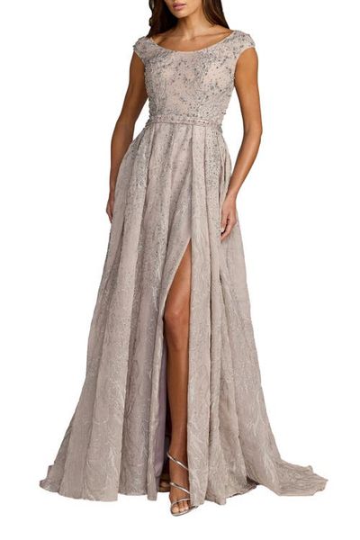 Mac Duggal Mac Duggal Embellished Cap Sleeve High Slit A Line Gown