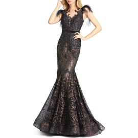 Mac Duggal Mac Duggal Embellished Feather Cap Sleeve Gown