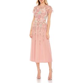 Mac Duggal Mac Duggal Embellished Illusion High Neck Butterfly Sleeve Midi Dress