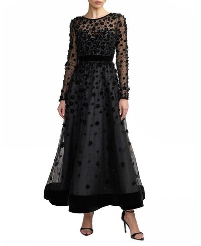 Mac Duggal Mac Duggal Embellished Illusion Neck Long Sleeve Ankle Dress