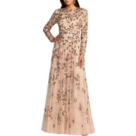 Mac Duggal Mac Duggal Embellished Lace Floral Long Sleeve A-Line Gown