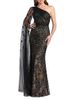Mac Duggal Mac Duggal Embellished Lace One Shoulder Gown With Cape Sleeve - 1