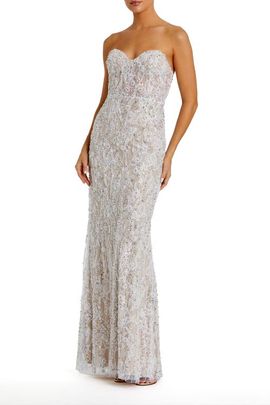 Mac Duggal Mac Duggal Embellished Lace Strapless Bustier Gown