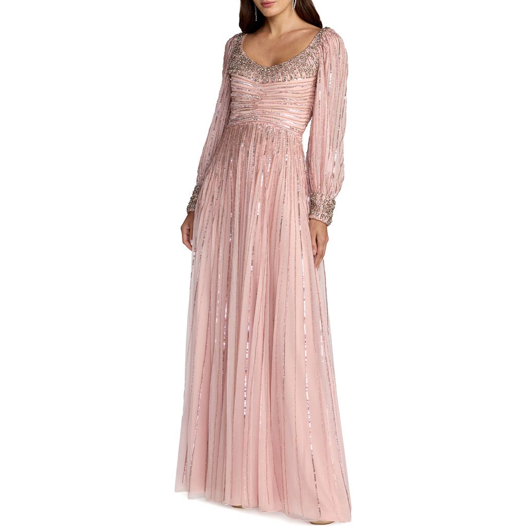 Mac Duggal Mac Duggal Embellished Long Sleeve Scoop Neck A-Line Gown