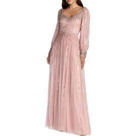 Mac Duggal Mac Duggal Embellished Long Sleeve Scoop Neck A-Line Gown