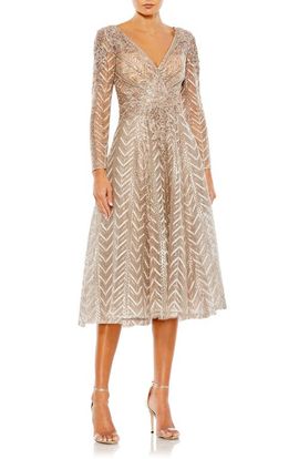 Mac Duggal Mac Duggal Embellished Long Sleeve Wrap Over Dress