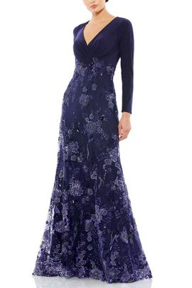 Mac Duggal Mac Duggal Embellished Long Sleeve Wrap Over Trumpet Gown