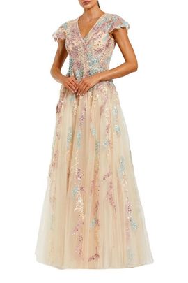 Mac Duggal Mac Duggal Embellished Net Wrap Flutter Sleeve Gown