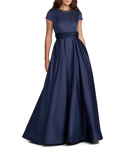 Mac Duggal Mac Duggal Embellished Satin Cap Sleeve Gown With Pockets