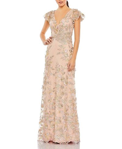 Mac Duggal Mac Duggal Embroidered Applique Wrap Over Flutter Sleeve Gown
