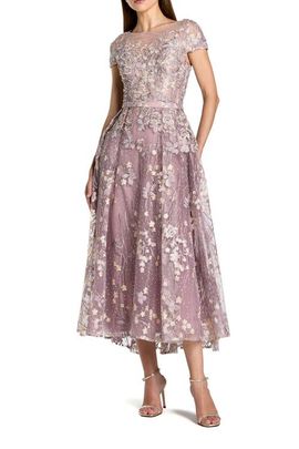 Mac Duggal Mac Duggal Embroidered Cap Sleeve High Neck Midi Dress