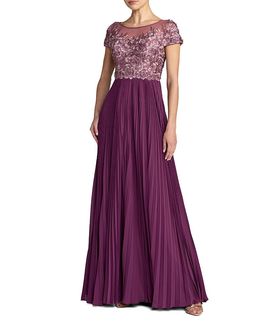Mac Duggal Mac Duggal Embroidered Cap Sleeve Pleated Gown
