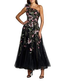 Mac Duggal Mac Duggal Embroidered Floral One Shoulder A-Line Dress