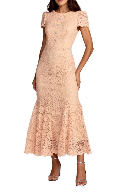 Mac Duggal Mac Duggal Embroidered Lace Cap Sleeve Midi Dress