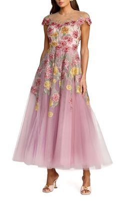 Mac Duggal Mac Duggal Embroidered Mesh Illusion Neck Cap Sleeve Dress