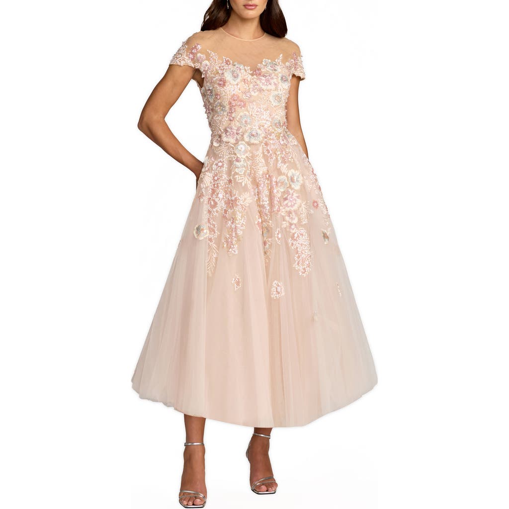 Mac Duggal Mac Duggal Embroidered Tulle Illusion Neck Cap Sleeve Dress