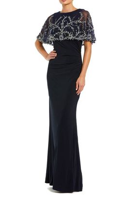 Mac Duggal Mac Duggal Fitted Jersey Embellished Cape Gown