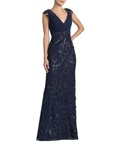 Mac Duggal Mac Duggal Floral Beaded Chiffon V-Neck Evening Gown