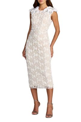 Mac Duggal Mac Duggal Floral Beaded Lace Sleeveless Fitted Midi Dress