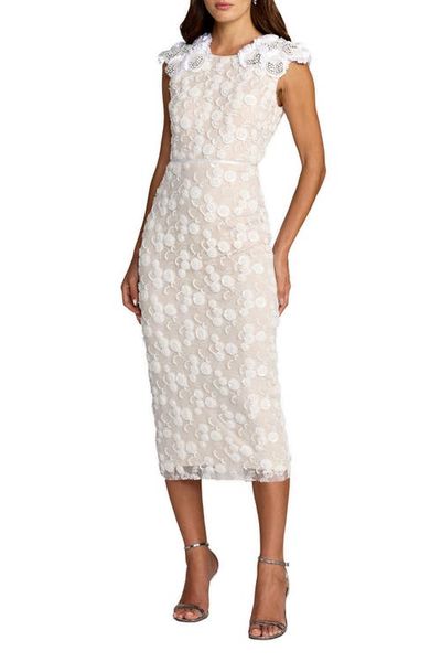 Mac Duggal Mac Duggal Floral Beaded Lace Sleeveless Fitted Midi Dress