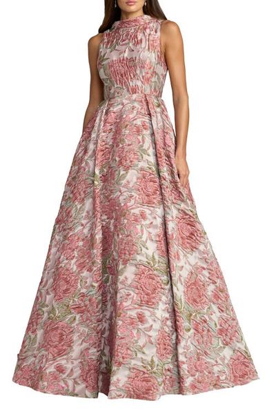 Mac Duggal Mac Duggal Floral Brocade Sleeveless Ball Gown with V-Back