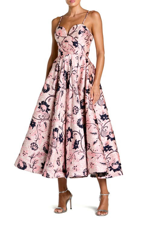 Mac Duggal Mac Duggal Floral Brocade Sweetheart Neck A-Line Midi Dress