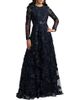 Mac Duggal Mac Duggal Floral Detail Mesh Long Sleeve High Neck Gown - 1