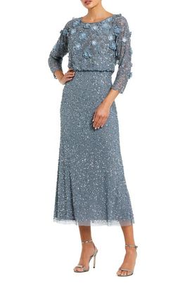 Mac Duggal Mac Duggal Floral Embellished Midi Dress With 3/4 Sleeves