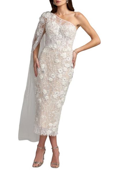 Mac Duggal Mac Duggal Floral Embellished One Shoulder Cape Gown