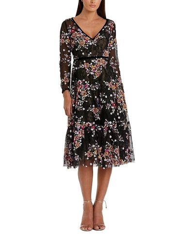 Mac Duggal - Floral Embroidered Tea Length Dress