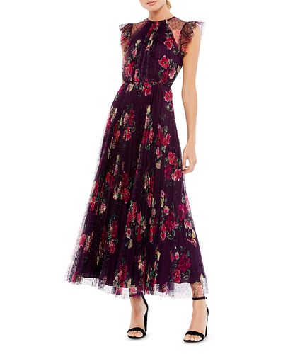 Mac Duggal Mac Duggal Floral Flutter Sleeve Midi Dress