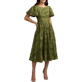 Mac Duggal Mac Duggal Floral Lace Flutter Sleeve Midi Dress