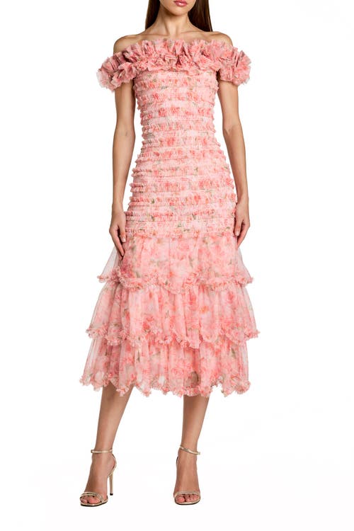 Mac Duggal Mac Duggal Floral Off The Shoulder Ruffle Midi Dress