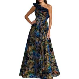 Mac Duggal Mac Duggal Floral One Shoulder Burnout Velvet Gown