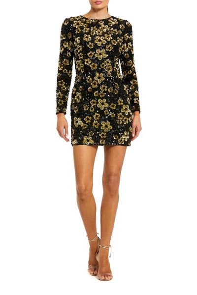 Mac Duggal Mac Duggal Floral Sequin Long Sleeve Mini Dress