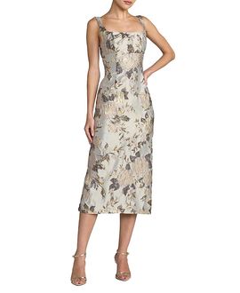 Mac Duggal Mac Duggal Floral Square Neck Midi Dress