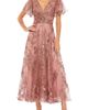 Mac Duggal Mac Duggal Flutter Sleeve Faux Wrap V Neck Embellished Tea Length Dress - 1