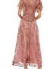Mac Duggal Mac Duggal Flutter Sleeve Faux Wrap V Neck Embellished Tea Length Dress - 2