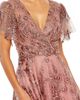 Mac Duggal Mac Duggal Flutter Sleeve Faux Wrap V Neck Embellished Tea Length Dress - 3