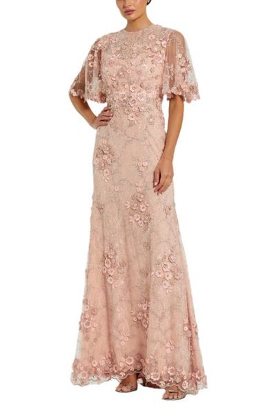 Mac Duggal Mac Duggal Flutter Sleeve Floral Embroidered Net Gown