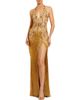 Mac Duggal Mac Duggal Fringe Embellished Halter Neck High Slit Gown - 1