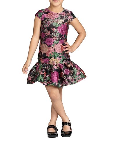 Mac Duggal Mac Duggal Girls' Brocade Cap Sleeve Ruffle Hem Dress