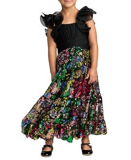 Mac Duggal Mac Duggal Girls Ruffle Shoulder Sequin A Line Dress