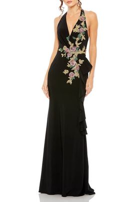 Mac Duggal Mac Duggal Halter Floral Embellished Gown