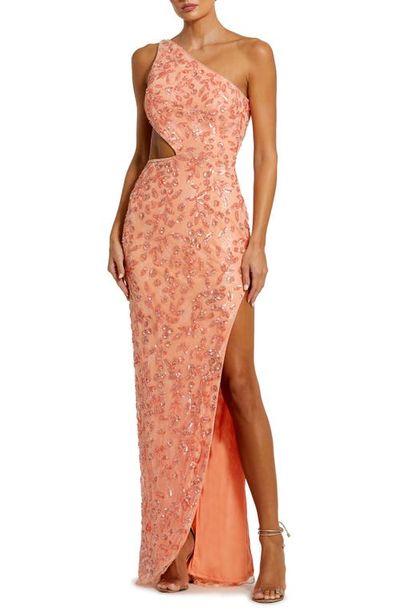 Mac Duggal Mac Duggal Hand-Embellished One-Shoulder Gown with Waist Cut-Out and Lace-Up Back