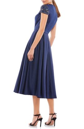 Mac Duggal Mac Duggal High Neck Cap Sleeve Tea Length Dress