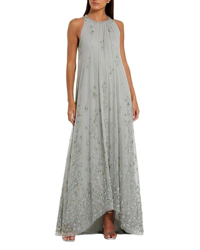 Mac Duggal Mac Duggal High Neck Floral Embellished Mesh Trapeze Gown